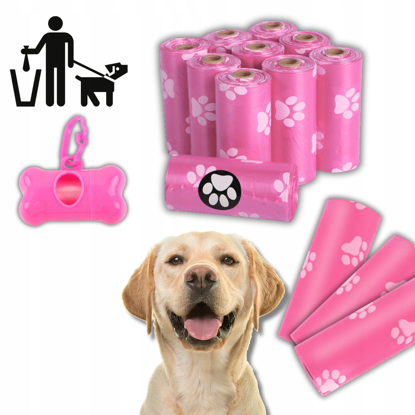 Worki na psie odchody 1050szt + etui - różowe