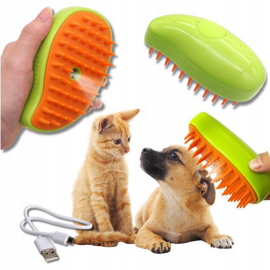 Szczotka parowa do pielęgnacji sierści dla psa, kota, królika - zielona