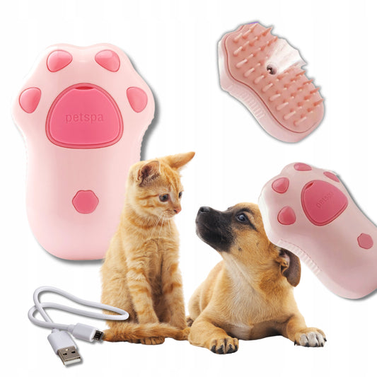 Szczotka parowa do pielęgnacji sierści dla psa, kota, królika - różowa łapka