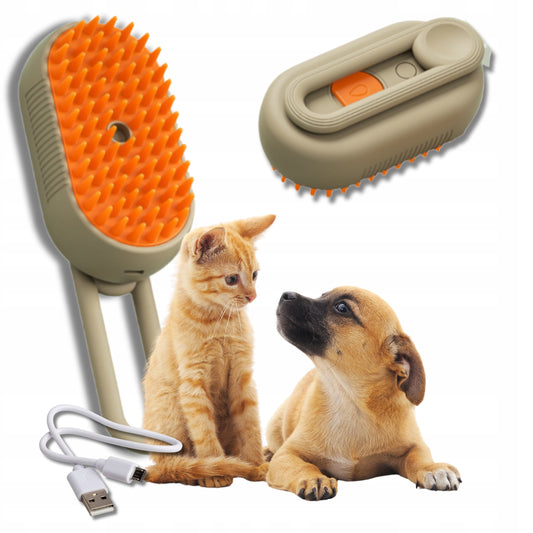 Szczotka parowa do pielęgnacji sierści dla psa, kota, królika - khaki