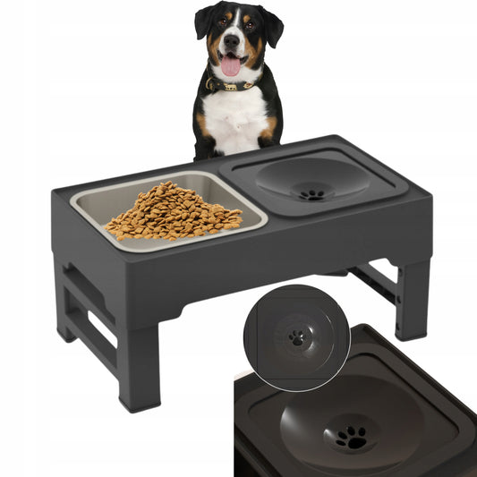Miska regulowana dla psa 2w1 do jedzenia i picia niechlapiąca na stojaku - czarna