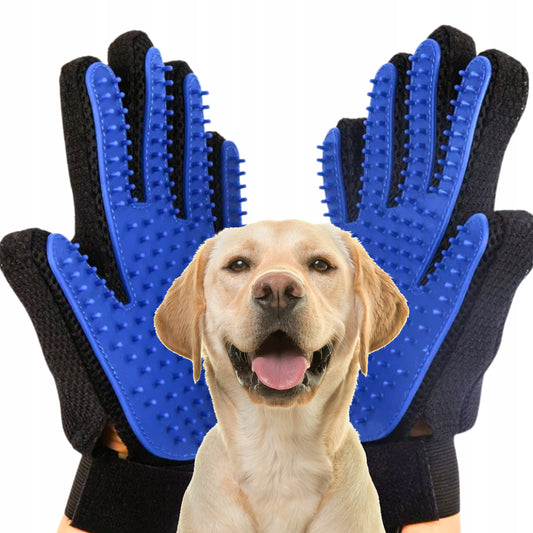 Rękawice do czesania L+P psa i kota komplet - niebieskie